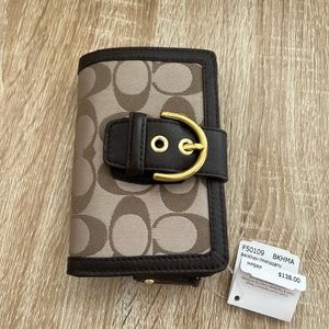 NWT Coach Khaki/Brown Small Buckle Folding Wallet
